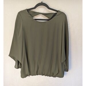 Karen Kane Blouse Small‎ Olive Green Bubble Hem Flutter Sleeve Top